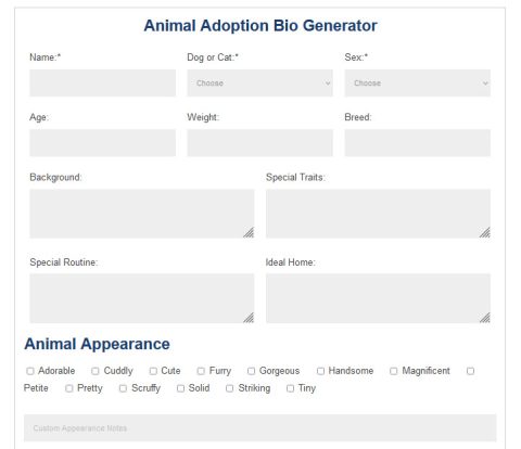 Dog and Cat Adoption Bio Generator - Create Pet Ads