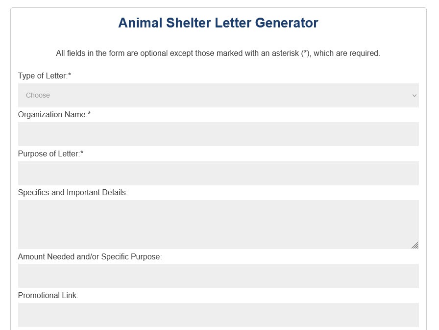 animal shelter letter generator