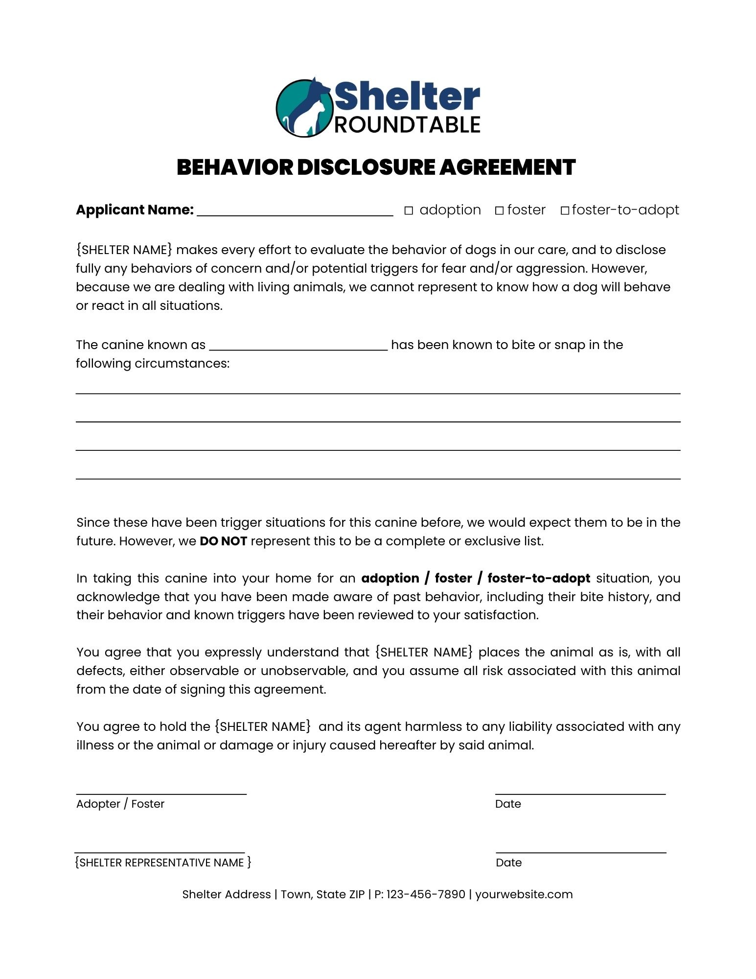 behavior disclosure agreement